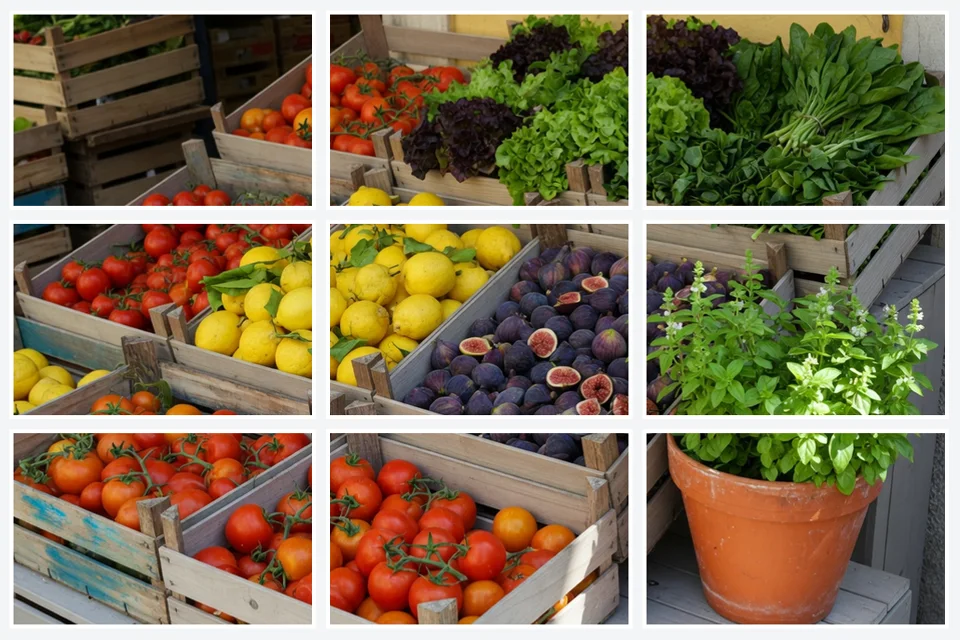 The same market photo split into nine tiles