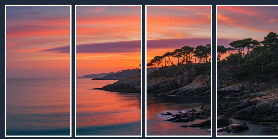 Panorama splitter output as sequential slides from a wide strip