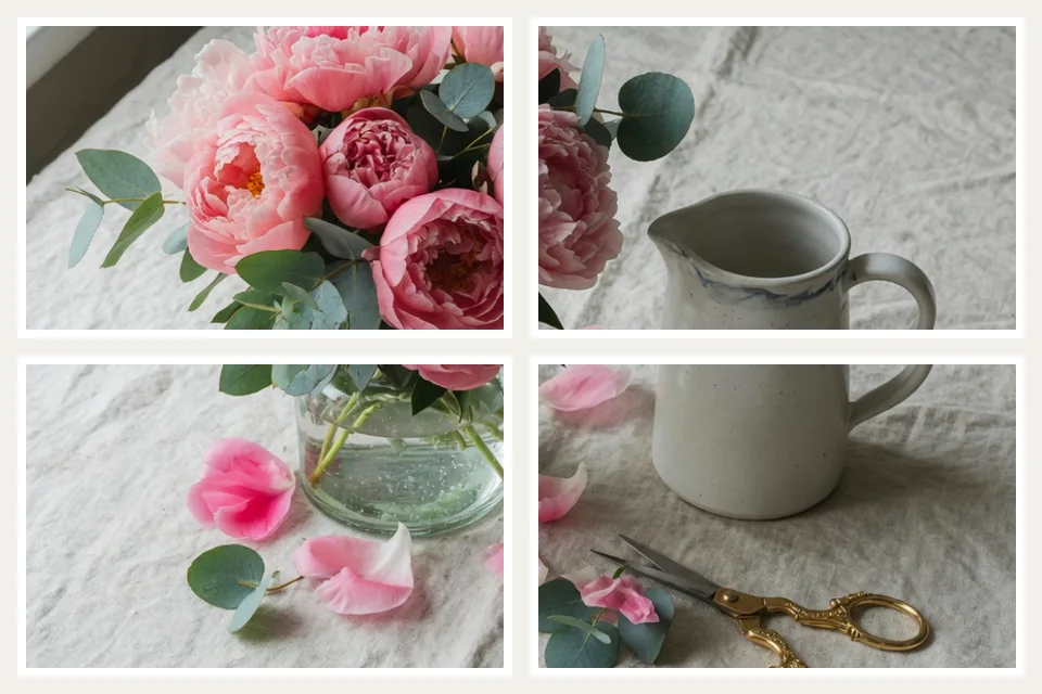 The same still-life photo printed as four A4 tiles